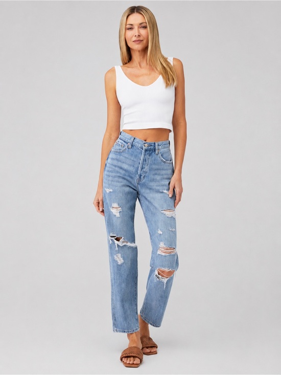 pistola Denim - Pistola High Rise Distressed Slouchy Boyfriend Jeans Relaxed Fit Size 28